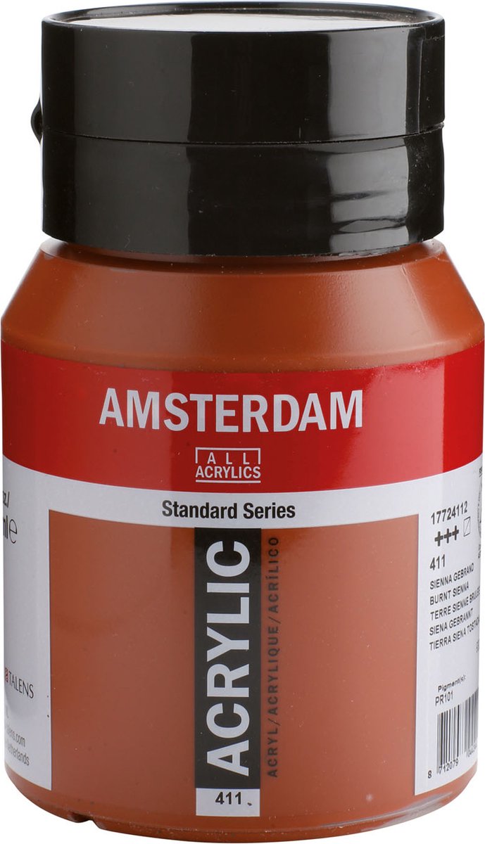 Pot de peinture acrylique série standard Amsterdam 500 ml sienne brûlée 411
