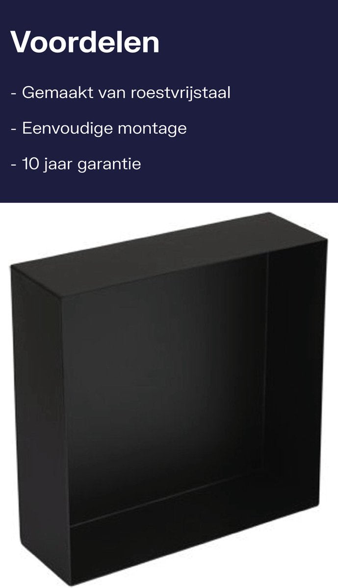 Niche encastrable pour boîte de réception Plieger - niche en saillie - acier inoxydable - 30x30x10 cm - noir mat