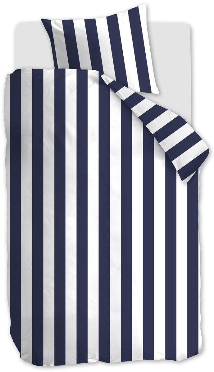 Vtwonen - housse de couette à rayures verticales - simple - 140x200 220cm - bleu marine