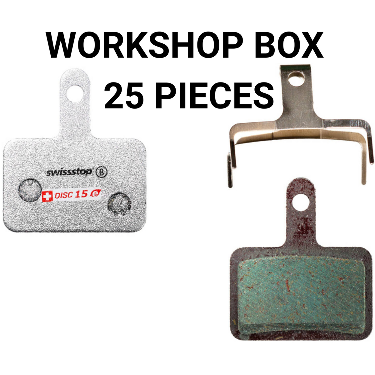 Swissstop - jeu de plaquettes de frein disque 15 e - shimano, trp, tektro, quad emballage atelier 25 jeux