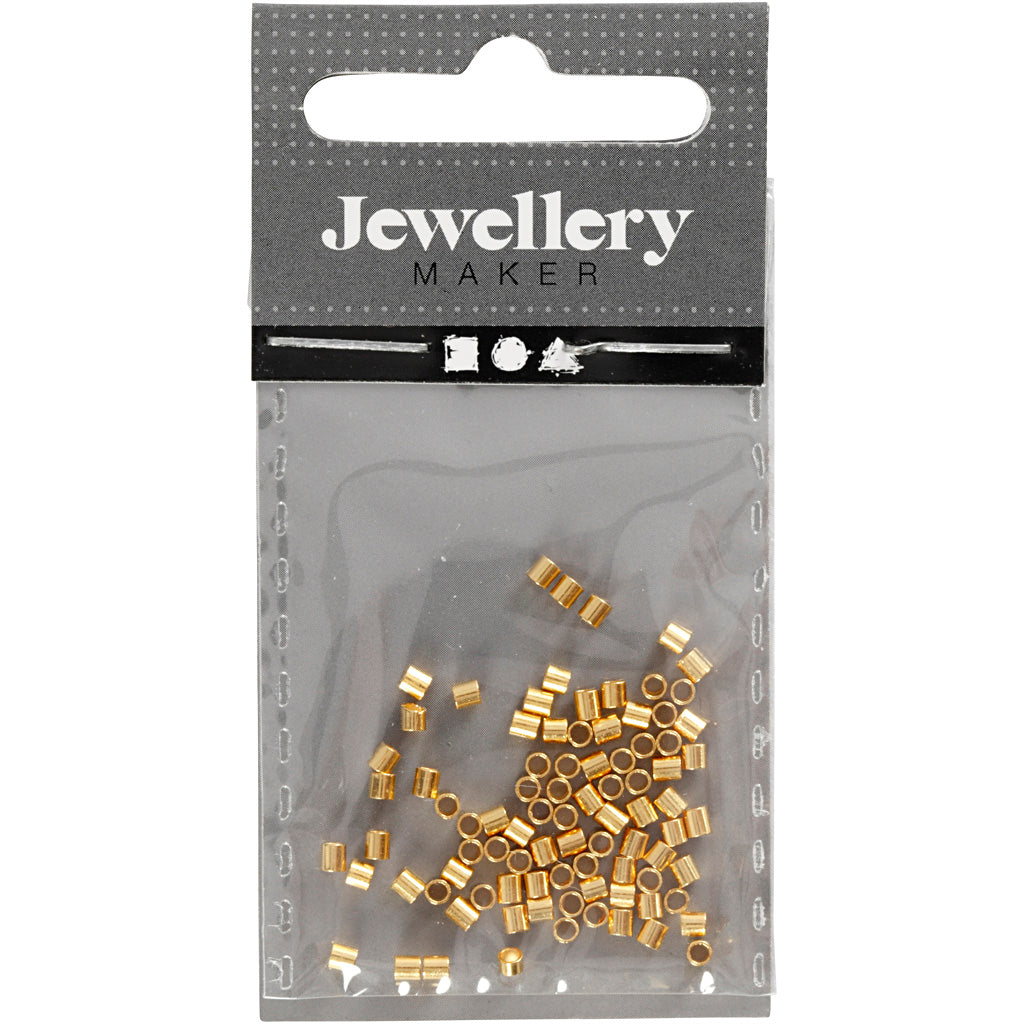 Tube de perles à écraser Creativ company, taille 2x2 mm, diamètre intérieur 1,4 mm, plaqué or, 80 pièces 1 boîte