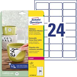 Etiquettes polyester réadhésives Avery 63,5x33,9mm blanc