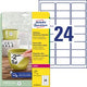 Etiquettes polyester réadhésives Avery 63,5x33,9mm blanc