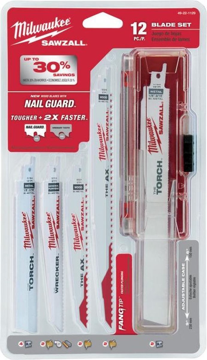 Milwaukee accessoires sawzall jeu de lames de scie alternative (12 pièces) - 49222229