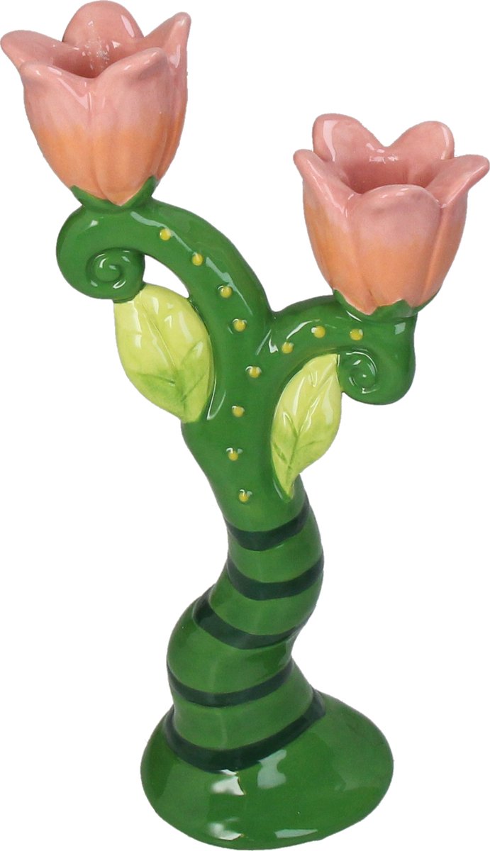 Bougeoir collection Hd faïence florale 13x7x25cm