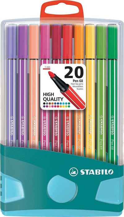 Stylo Stabilo 68 - feutre premium - colorparade - bleu turquoise clair - set de 20 couleurs différentes