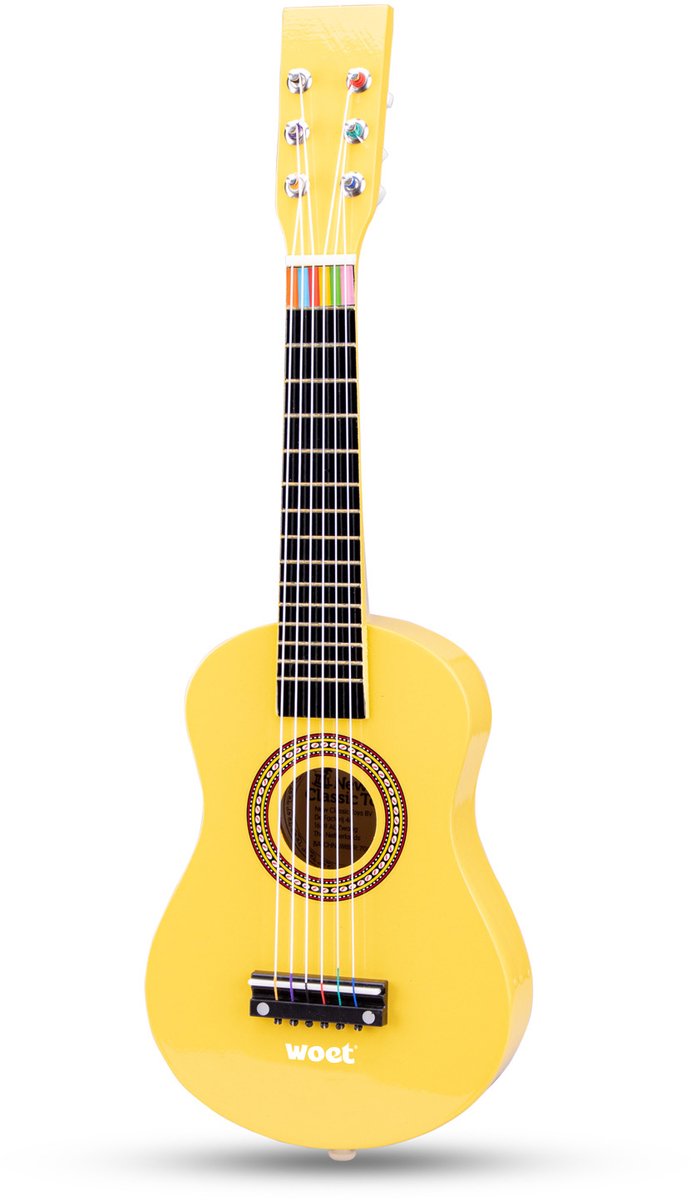 New Classic Toys Woet® guitare jouet en bois avec sangle de transport - jaune - instrument jouet - ma première guitare avec livret de musique - jouer de la guitare pour les enfants - à partir de 3 ans