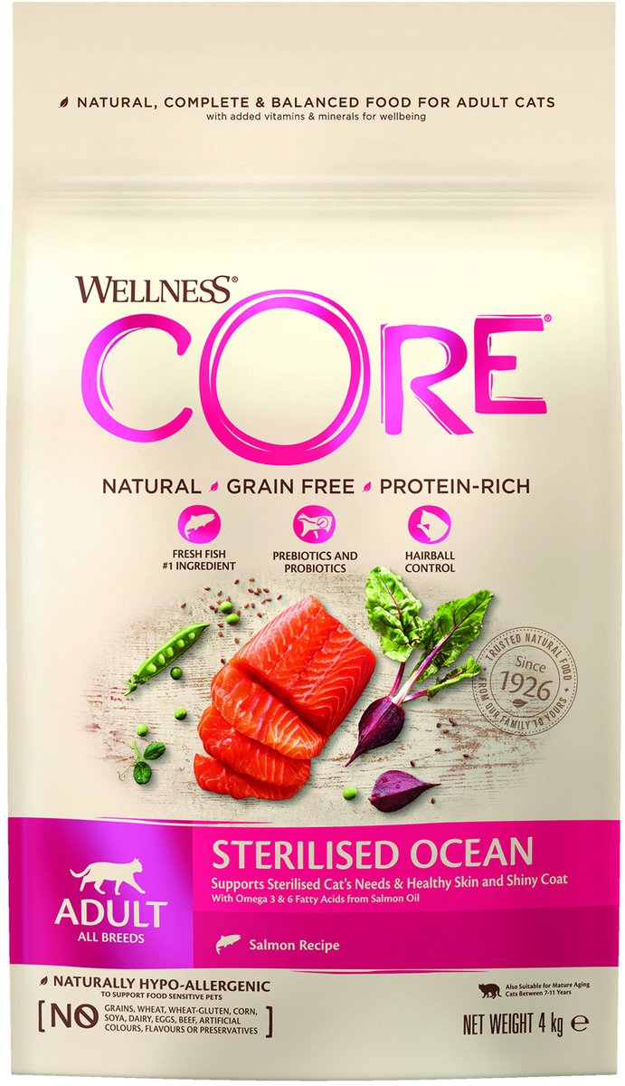 Saumon stérilisé pour chat sans céréales Wellness Core - nourriture pour chat - 4 kg