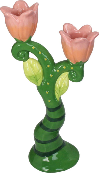 Bougeoir collection Hd faïence florale 13x7x25cm