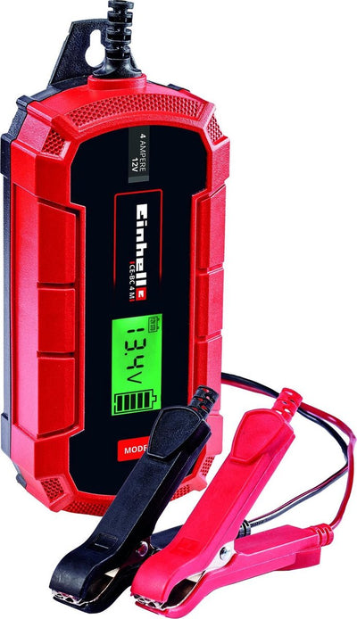 Chargeur de batterie Einhell CE-BC 4 m - tension de charge : 12 V - max. courant de charge : 4 A - batteries de min. 3 à max. 120 Ah - fonction de charge d'entretien - convient aux batteries gel, AGM et au plomb sans entretien