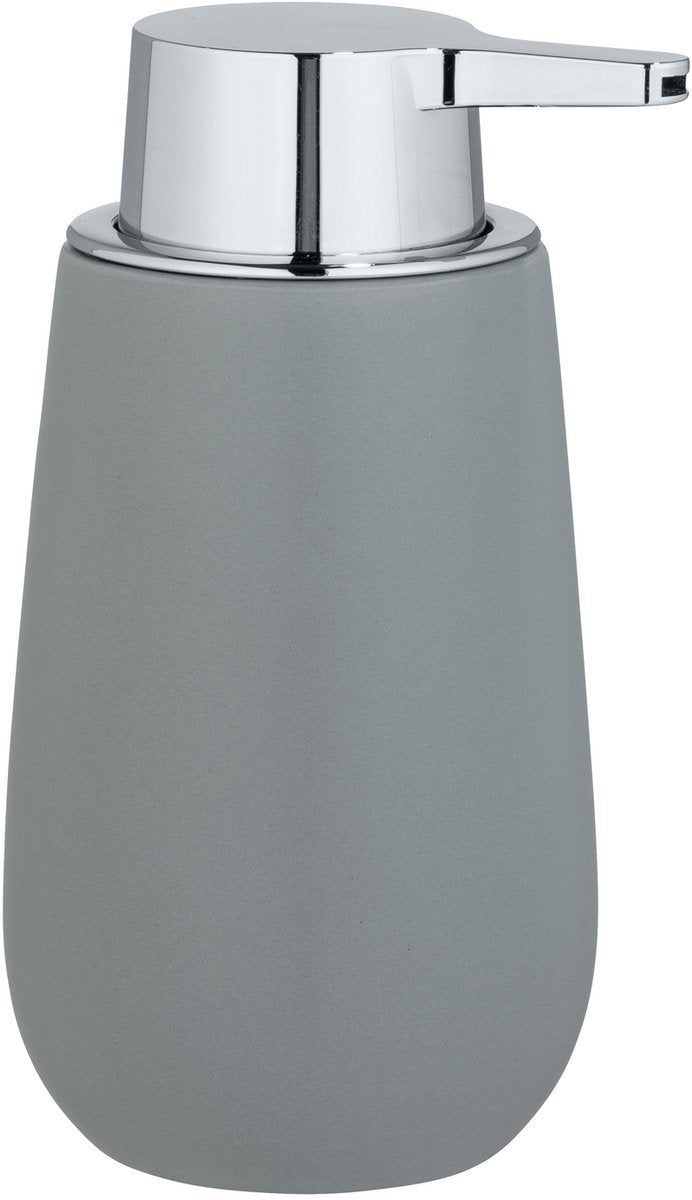 Wenko distributeur de savon badi gris mat céramique 320ml - pompe à savon autoportante et rechargeable - salle de bain WC cuisine