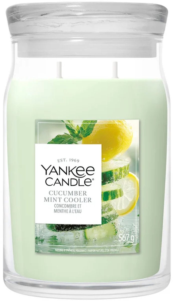 Bougie Yankee - bougie parfumée en grand pot de concombre et de menthe - 90 heures de combustion - deux mèches