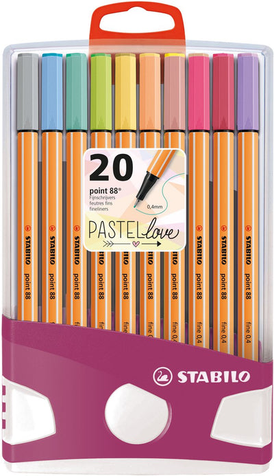 Stabilo point 88 - feutre fin 0,4 mm - défilé pastel - set de 20 couleurs différentes - dont 10 couleurs pastel