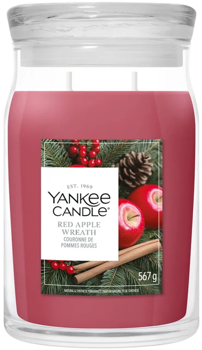 Bougie Yankee - bougie parfumée en grand pot couronne de pomme rouge - 90 heures de combustion - deux mèches