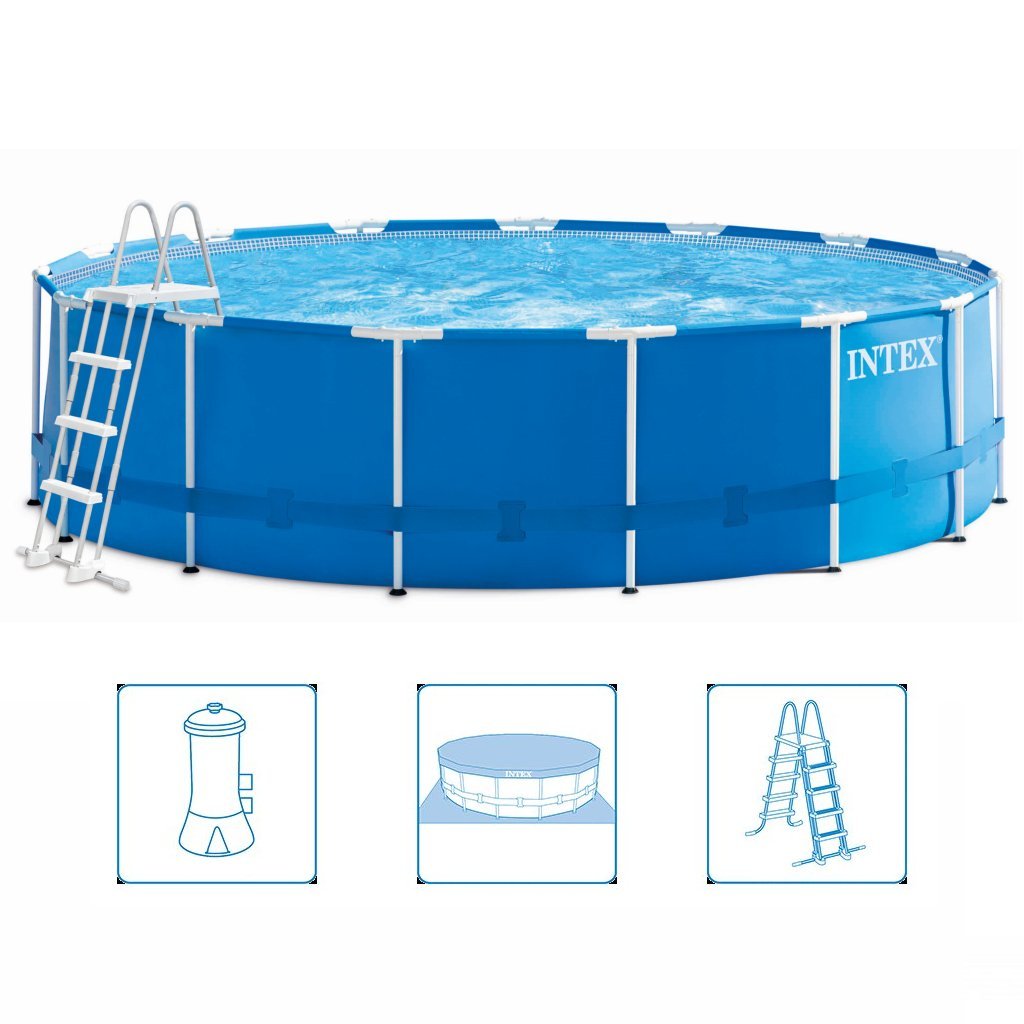 Piscine structure métal Intex 28242gn 457x122 cm + pompe de filtration et marches + accessoires bleu
