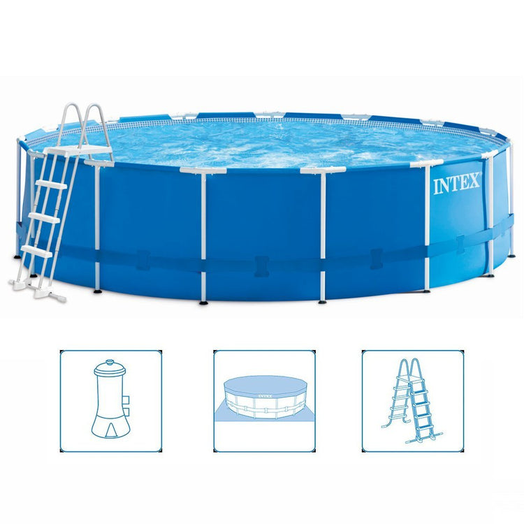Piscine structure métal Intex 28242gn 457x122 cm + pompe de filtration et marches + accessoires bleu