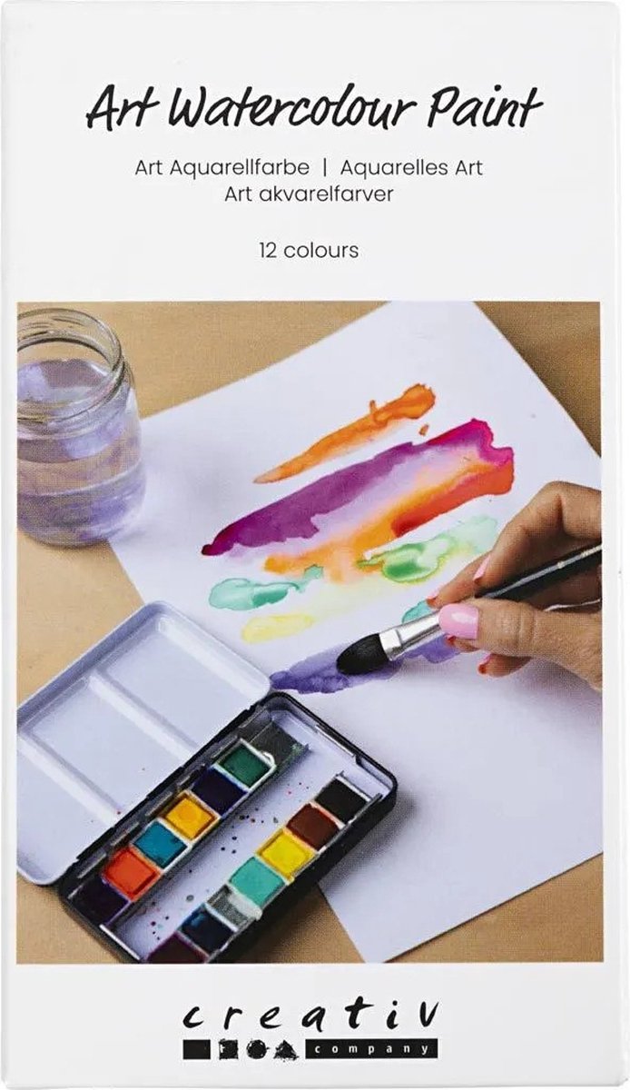 Peinture aquarelle art Creativ company, ½ godet, fleurs et paysages, taille 10x15x20 mm, différentes couleurs, 12 couleurs 1 pièce