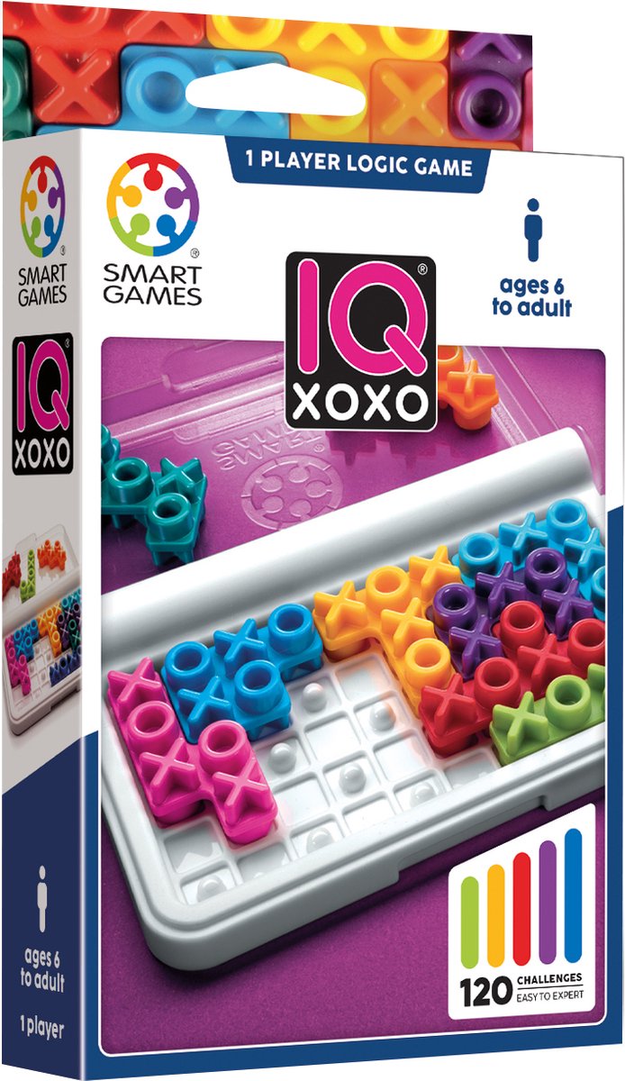 Smartgames IQ xoxo - jeu de réflexion logique puzzle de voyage - 120 devoirs avec motif xoxo - jeu solo éducatif pour enfants et adultes - à partir de 6 ans