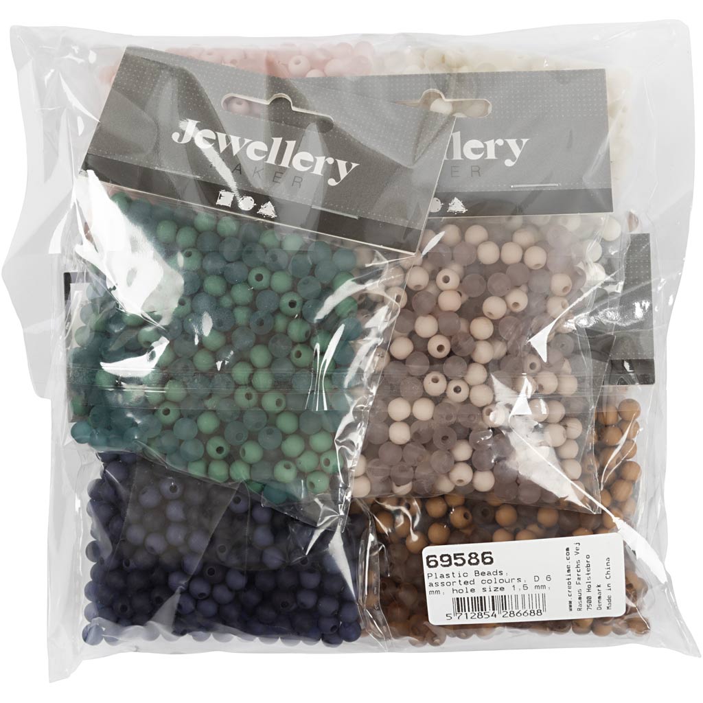 Perles en plastique Creativ Company, d 6 mm, diamètre du trou 1,5 mm, le contenu peut varier, env. 10x150 pièces, différentes couleurs, 8x40 g 1 boîte