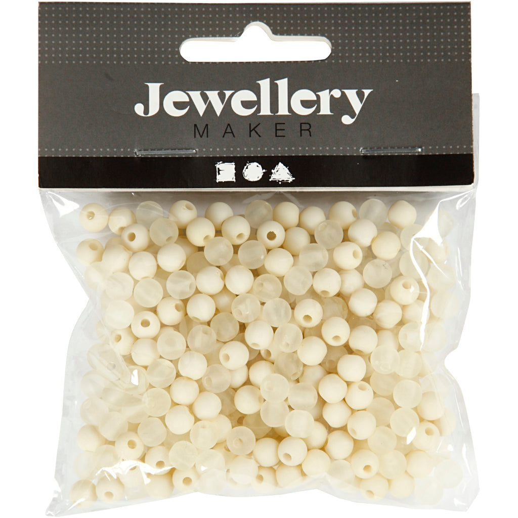 Perles en plastique Creativ Company, d 6 mm, diamètre du trou 2 mm, env. 150 pièces, crème, 40 g 1 boîte
