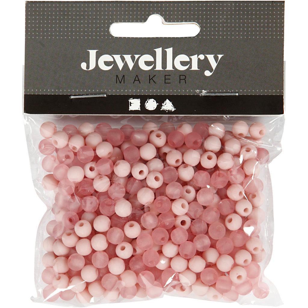 Perles en plastique Creativ Company, d 6 mm, diamètre du trou 2 mm, env. 150 pièces, rose, 40 g 1 boîte