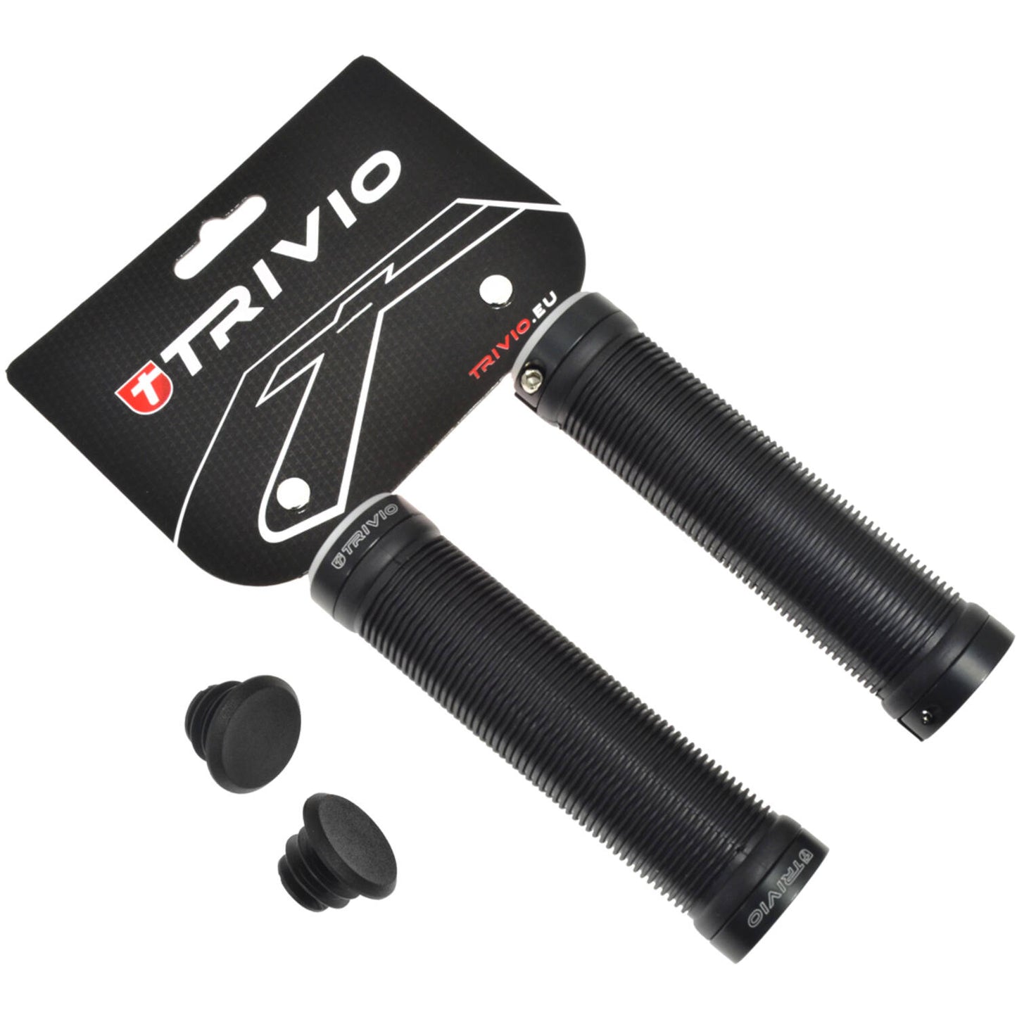 Trivio - poignées de vélo nervurées noir + lock-on noir