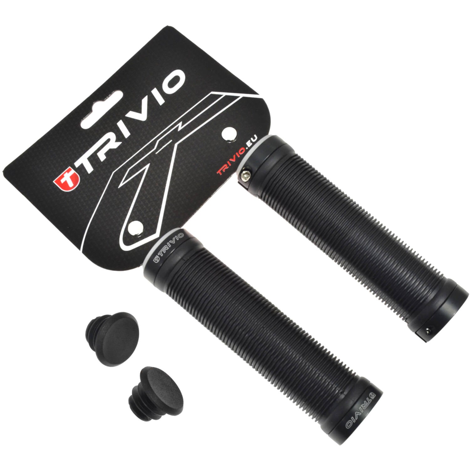 Trivio - poignées de vélo nervurées noir + lock-on noir