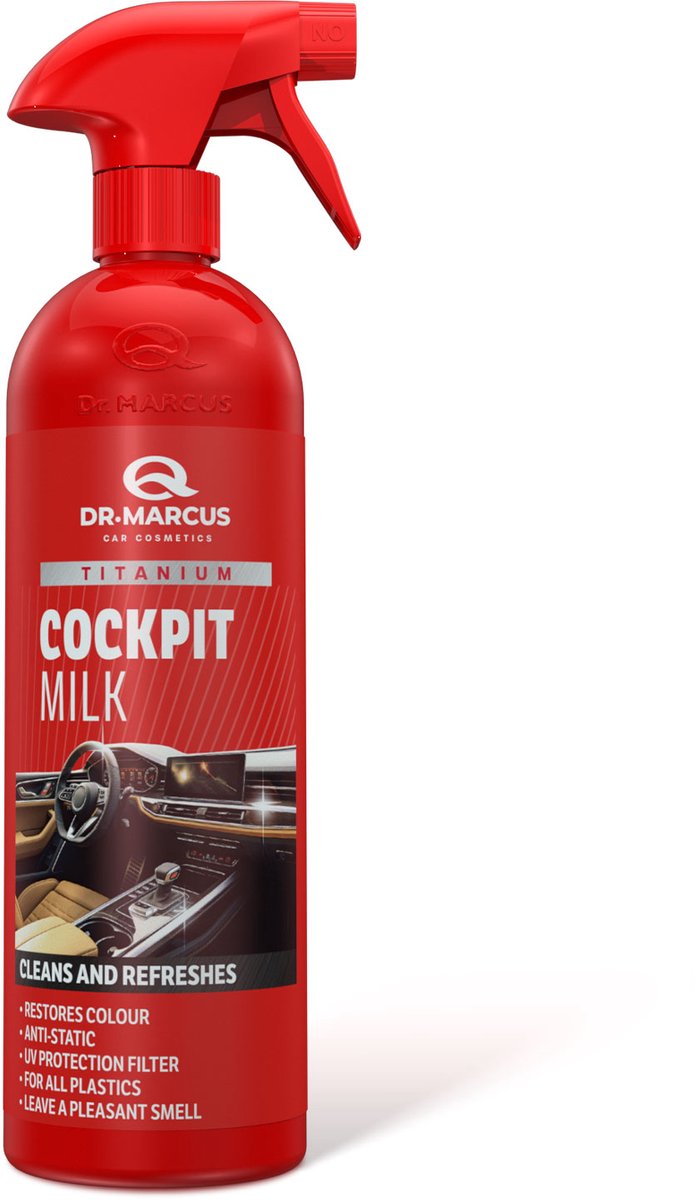 Dr. Marcus Titanium Line Satin Cockpit Milk - 3 en 1 polit, protège et rafraîchit - Spray Cockpit - Nettoyant Cockpit pour toutes les surfaces en plastique - 750 ml