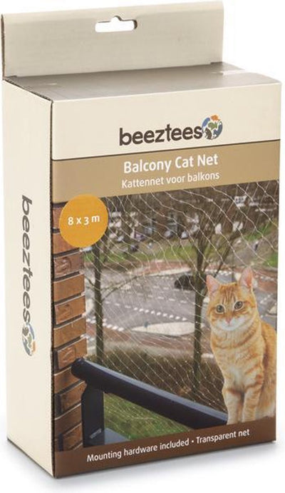 Beeztees Filet à Chat - Filet à Chat pour Balcon - Facile à Fixer - Transparent - 8x3 m