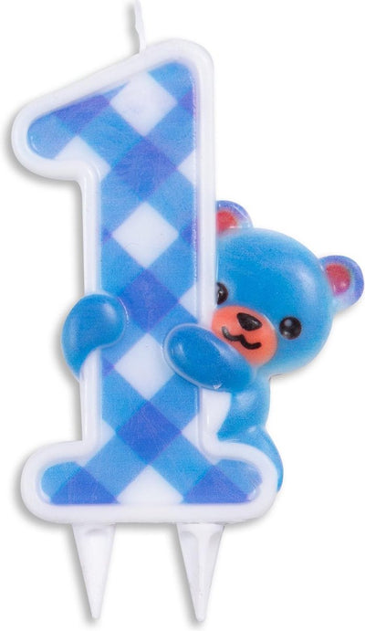 Wefiesta bougie gâteau premier anniversaire garçon 9,7 cm cire bleu