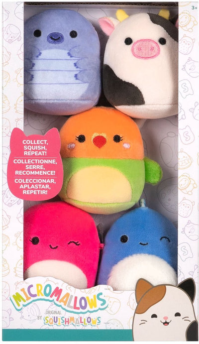 Micromallows Jazwares - paquet de 5 squishmallows en peluche (tew, connor, plath, brody, lasla) 6 cm