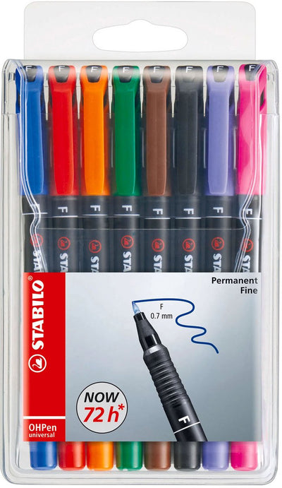 Marqueur permanent fin Stabilo ohpen en étui - 8 pcs.