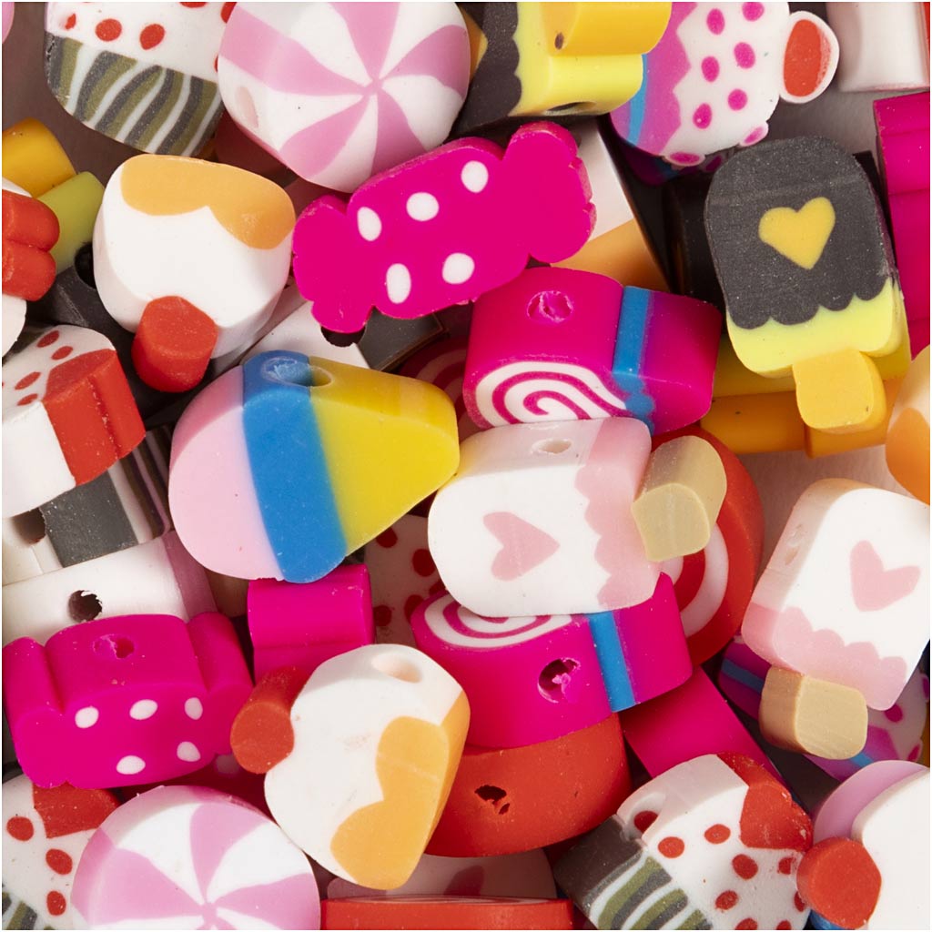 Creativ company perles figurines, bonbons, gâteaux et glaces, d 10 mm, diamètre du trou 1,5 mm, 200 pièces 1 boîte