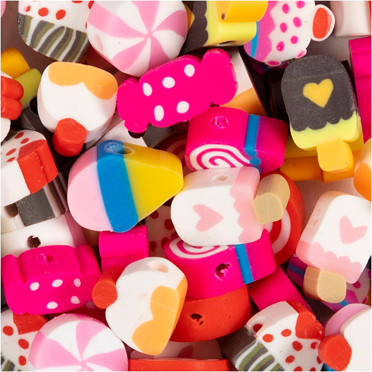 Creativ company perles figurines, bonbons, gâteaux et glaces, d 10 mm, diamètre du trou 1,5 mm, 200 pièces 1 boîte