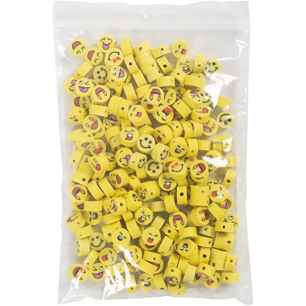 Creativ company perles figurines, emoji, d 10 mm, diamètre de trou 1,5 mm, 200 pièces 1 boîte