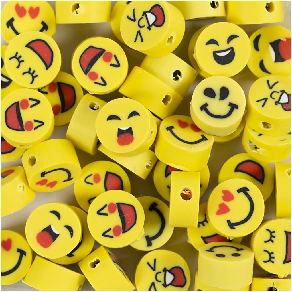 Creativ company perles figurines, emoji, d 10 mm, diamètre de trou 1,5 mm, 200 pièces 1 boîte