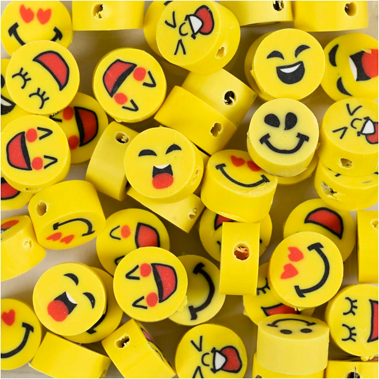 Creativ company perles figurines, emoji, d 10 mm, diamètre de trou 1,5 mm, 200 pièces 1 boîte