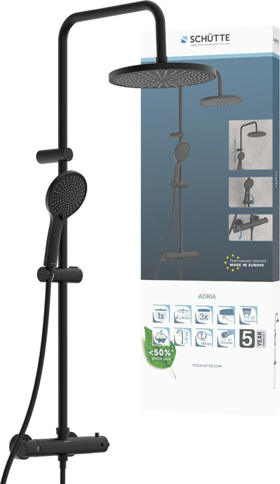 Système de douche Schütte adria - douche à effet pluie - avec robinet de douche thermostatique - noir mat
