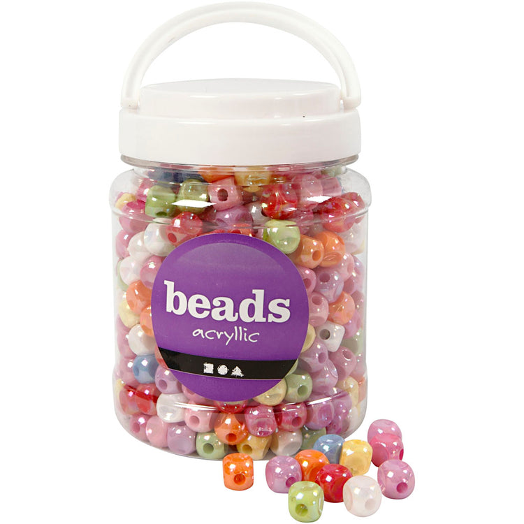 Perles de dés Creativ Company, taille 10x10 mm, diamètre du trou 4 mm, env. 520 pièces, différentes couleurs, 400 g, 700 ml 1 boîte