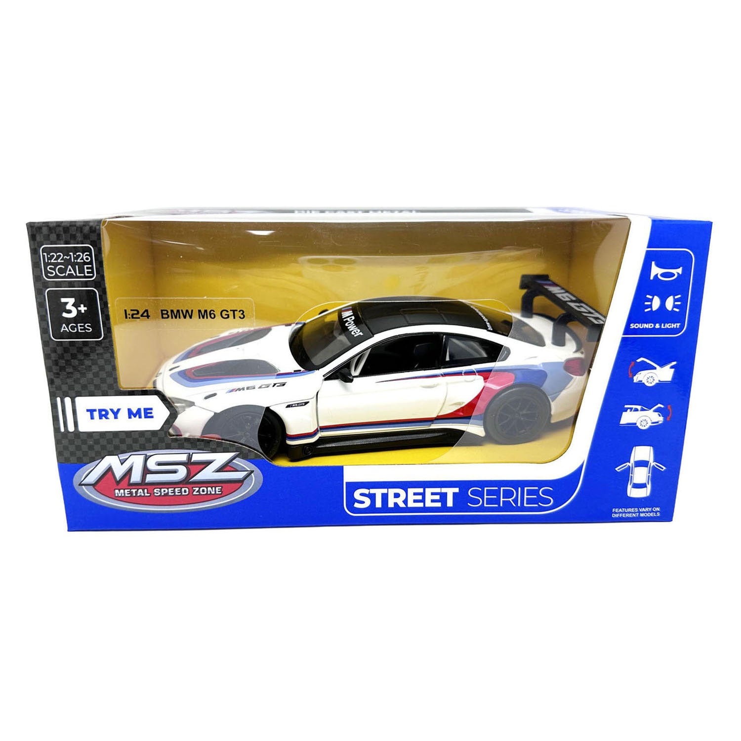 Voiture moulée sous pression BMW M6 GT3 avec lumière et son - 1:24