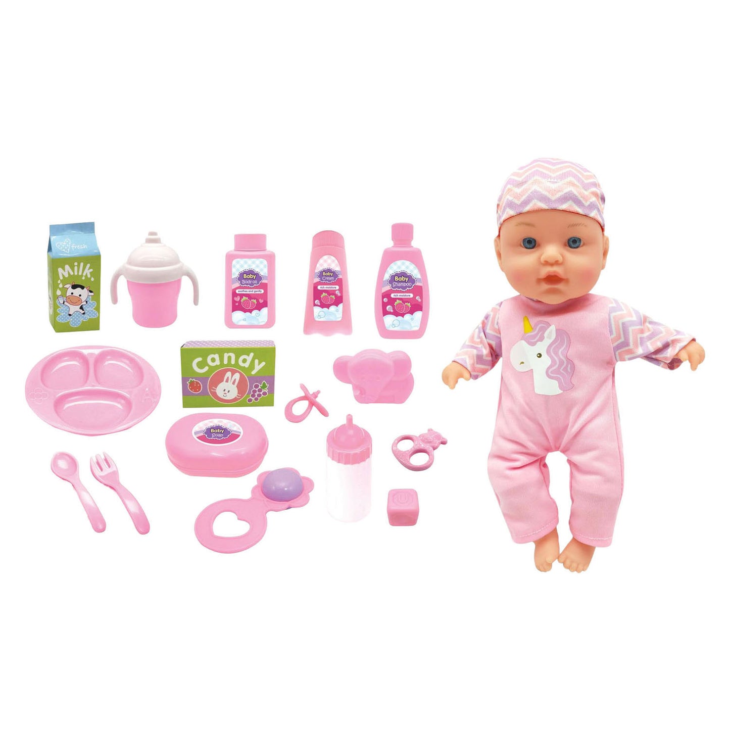 Poupon avec sons et 16 accessoires - 31cm