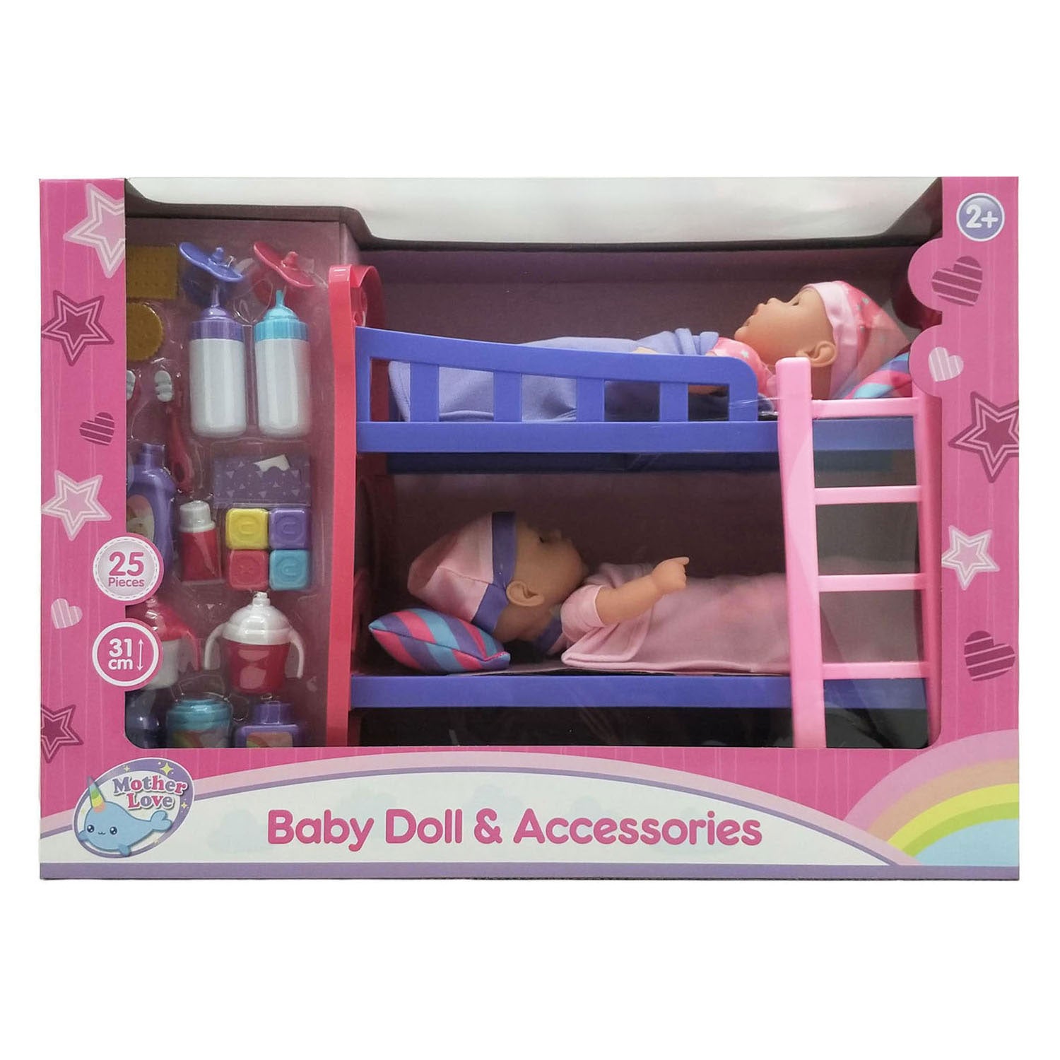 Lit superposé avec 2 poupées 31cm - 25pcs.
