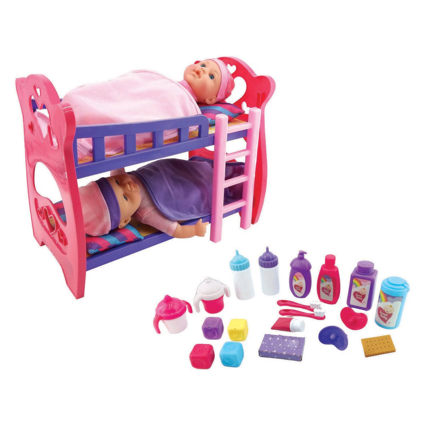 Lit superposé avec 2 poupées 31cm - 25pcs.