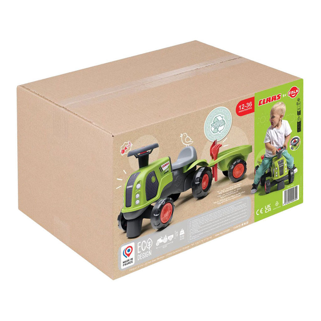 Falk Claas 470 Arion porteur vert avec remorque + jeu de sable
