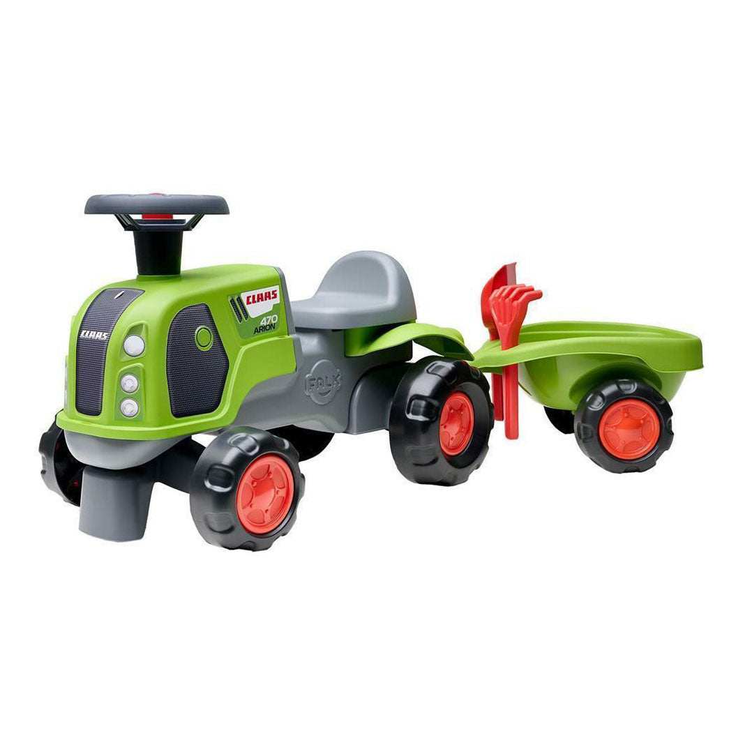 Falk Claas 470 Arion porteur vert avec remorque + jeu de sable
