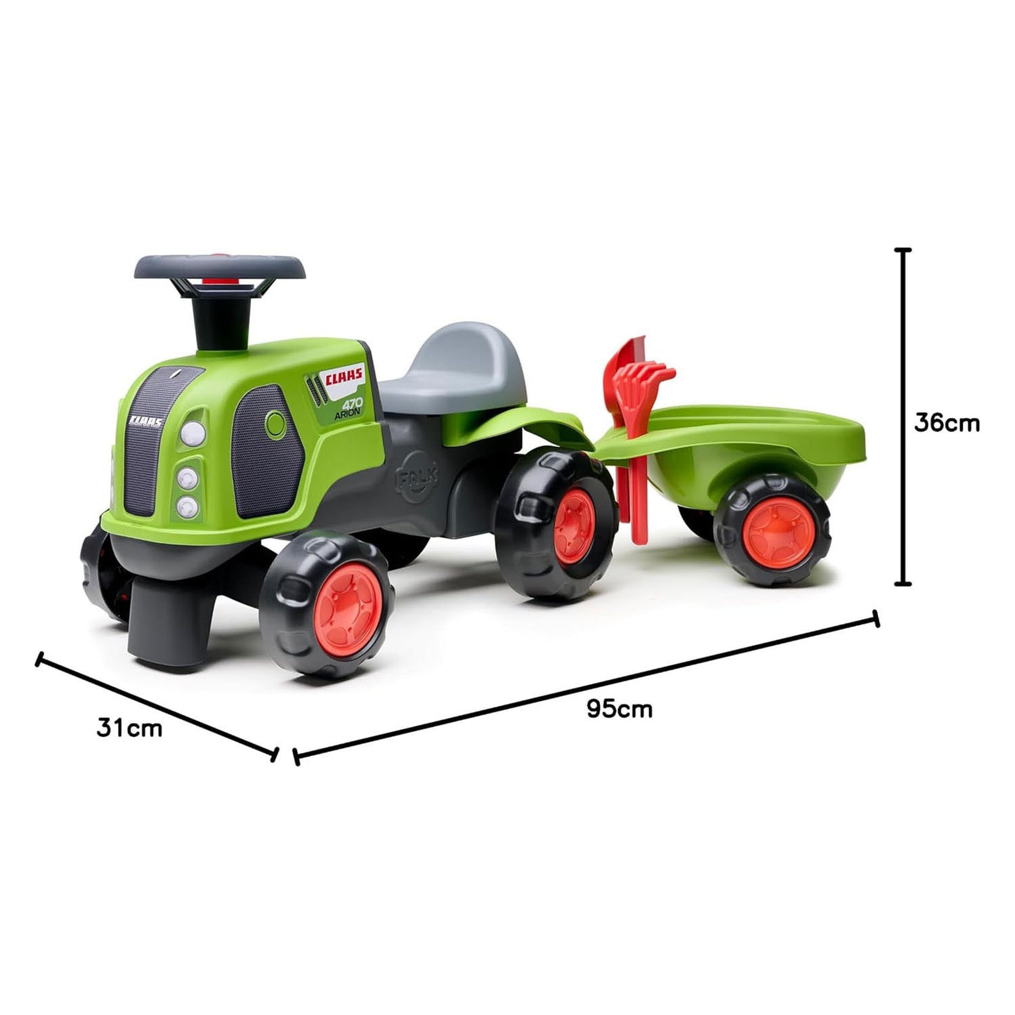 Falk Claas 470 Arion porteur vert avec remorque + jeu de sable