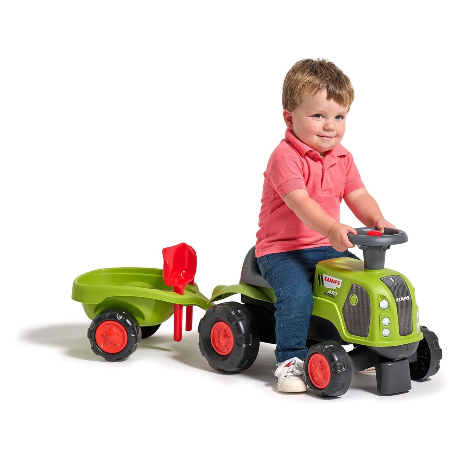 Falk Claas 470 Arion porteur vert avec remorque + jeu de sable