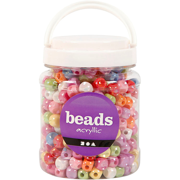 Perles de dés Creativ Company, taille 10x10 mm, diamètre du trou 4 mm, env. 520 pièces, différentes couleurs, 400 g, 700 ml 1 boîte