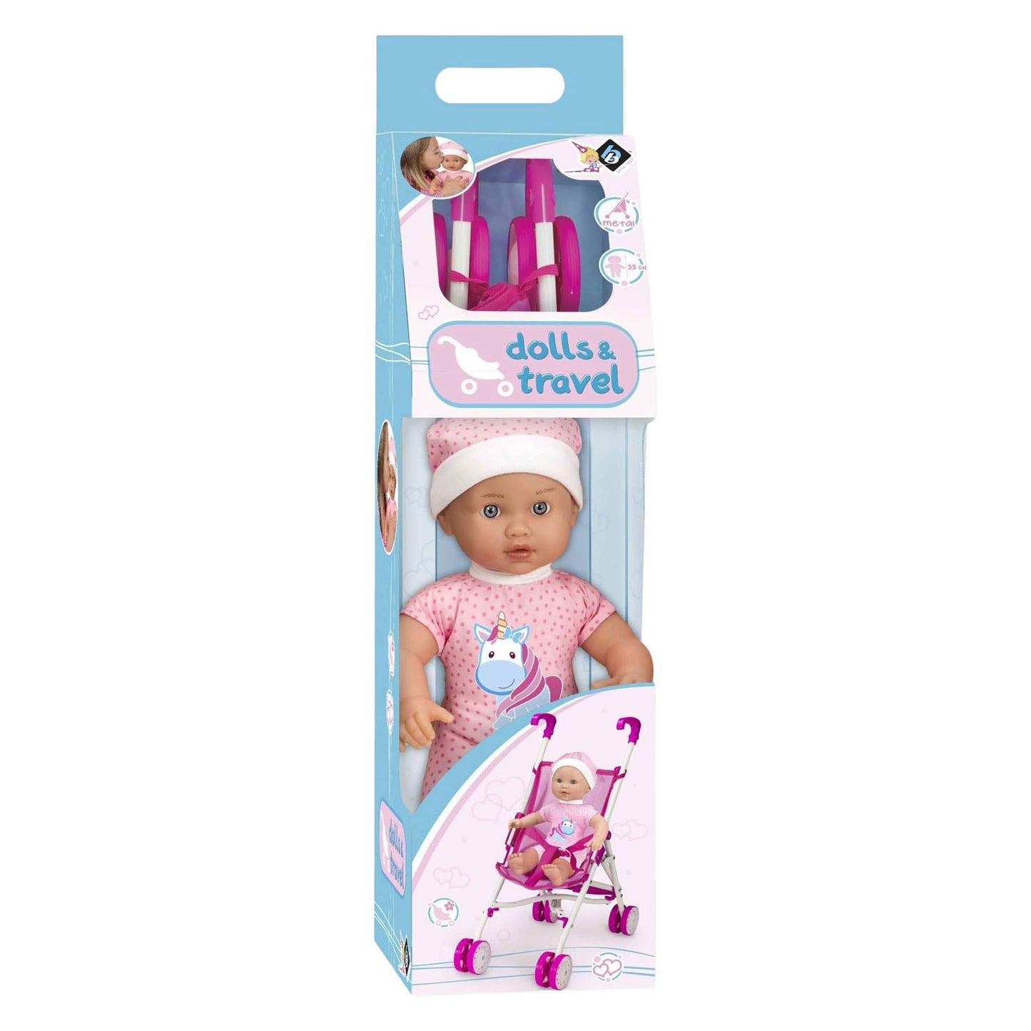 Poupée bébé avec poussette - 35cm