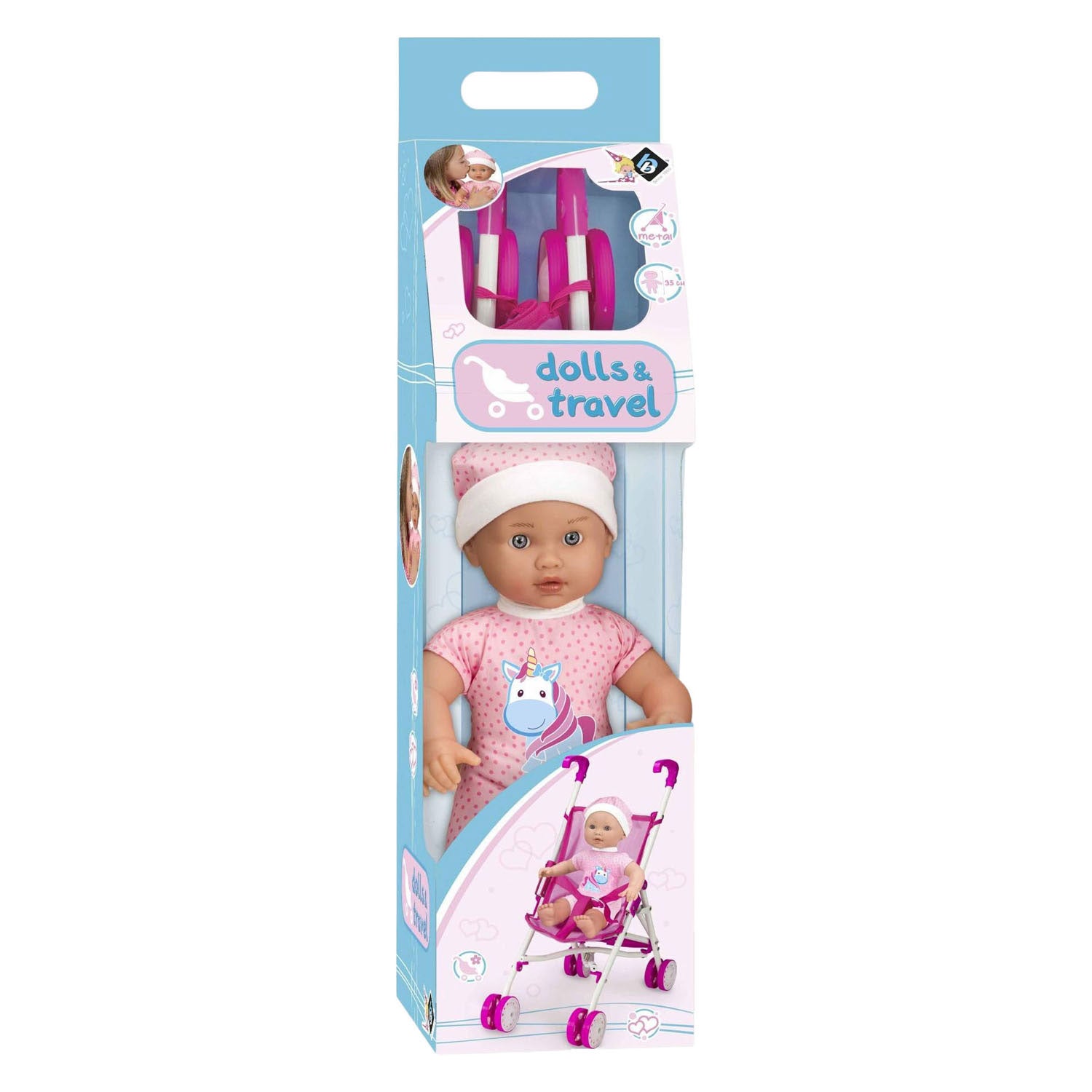 Poupée bébé avec poussette - 35cm